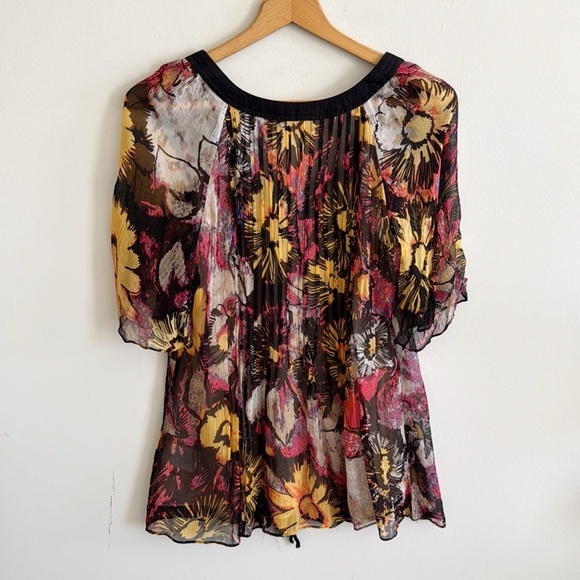 Anthro Y2K Plenty Tracy Reese 100% Silk Scoop Neck Keyhole Top Blouse Floral M - Picture 5 of 7